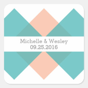 Teal Coral Geometric Triad Wedding Stickers