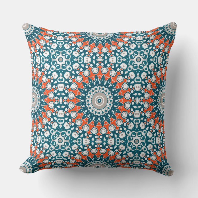 Teal Coral Mandala Decorative Pattern Cushion (Front)
