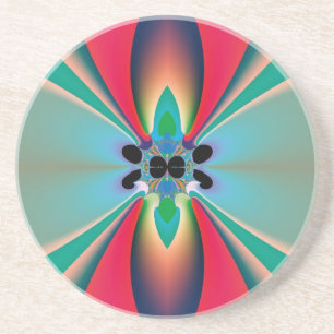 Teal Coral Mirror Symmetry Abstract Art Coaster