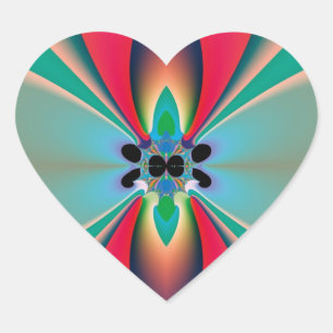 Teal Coral Mirror Symmetry Abstract Art Heart Sticker