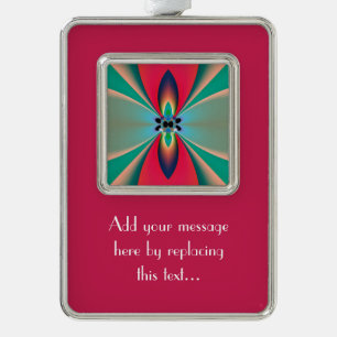 Teal Coral Mirror Symmetry Abstract Art Silver Plated Framed Ornament