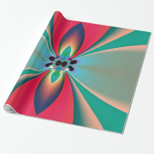 Teal Coral Mirror Symmetry Abstract Art Wrapping Paper