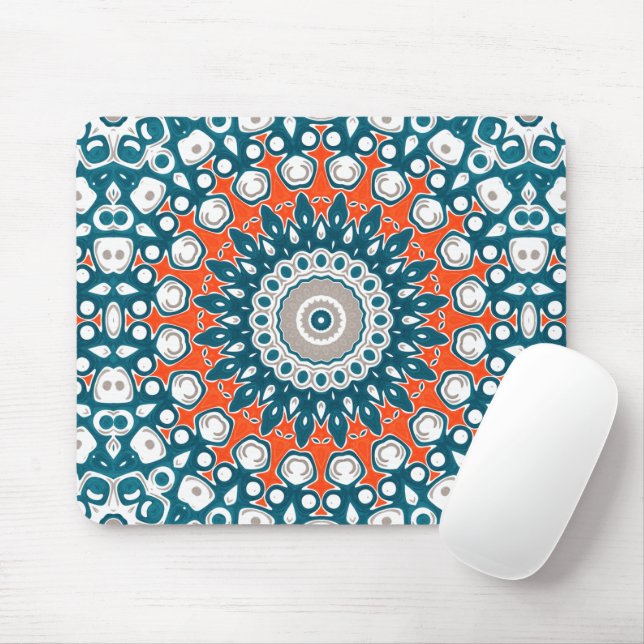 Teal Coral Modern Mandala Desk Pattern Mouse Pad (With Mouse)