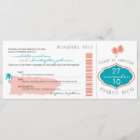 Teal Coral Palm Tree Boarding Pass Puerto Rico
