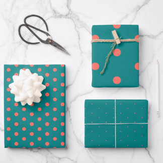Teal Coral Polka Dot Gift Wrapping Paper
