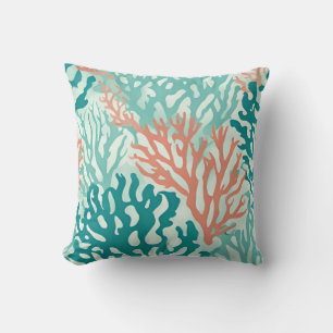 Teal Coral Reef Beachy Ocean Nautical Art Cushion