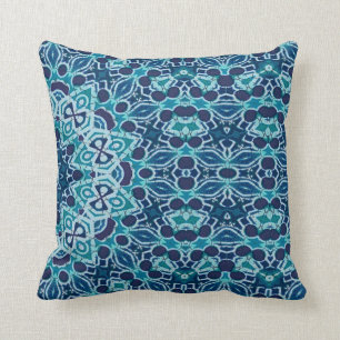 teal coral reef kaleidoscope batik cushion
