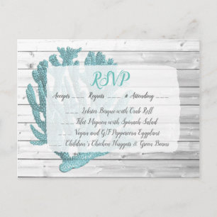 Teal Coral RSVP Wedding Postcard