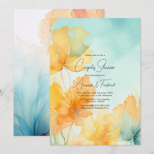 Teal Coral & Soft Yellow Sunset Couples Shower Invitation