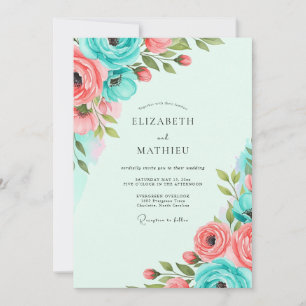 Teal Coral Vibrant Spring Wedding Invitation