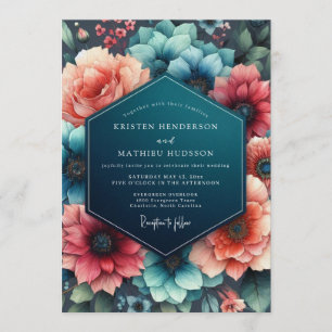 Teal Coral Wedding Invitation