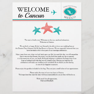 Teal Coral Wedding Welcome Letter for Mexico