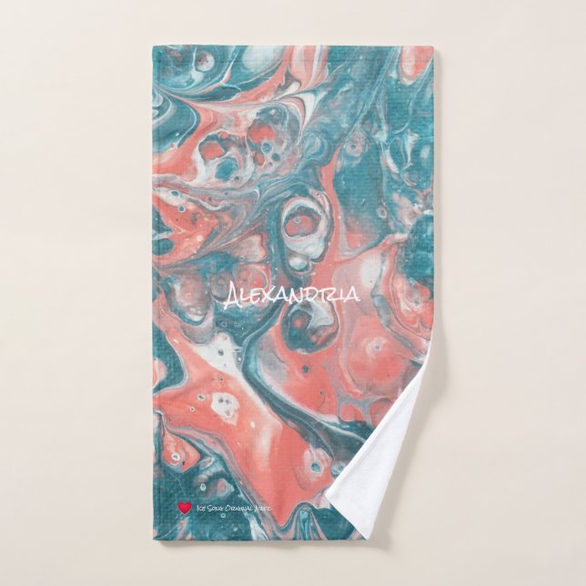 Teal Coral White Abstract Sweat Towel (Hand Towel)
