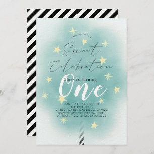 Teal Cotton Candy Sweet Boy 1st Birthday Invitation
