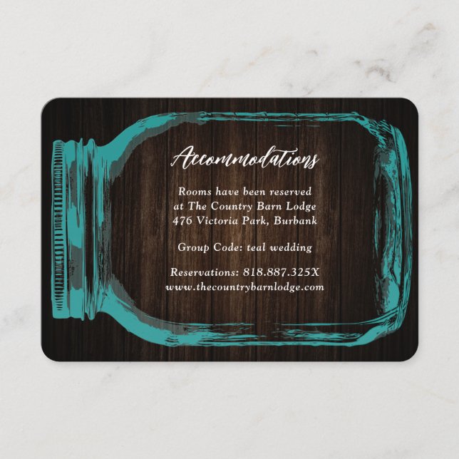 Teal Country Wedding Hotel Accommodation Card (Front)