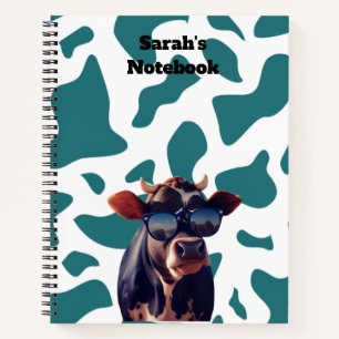 Teal Cow Print Custom Spiral Notebook