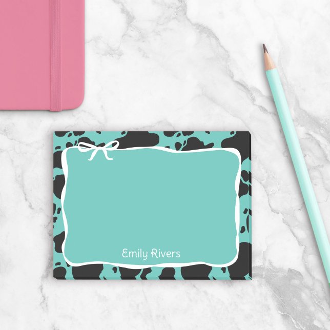 Teal Cow Print & White Bow With Your Name Post-it Notes (Creator Uploaded)