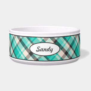 Teal, Cream And Dark Grey Plaid Pattern With Name