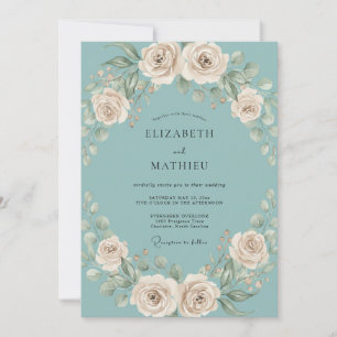 Teal Cream Floral Flourish Wedding Invitation
