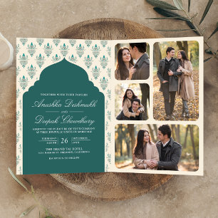 Teal Cream Ikat All in One Indian Wedding Invitation