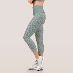 Teal-Cream Paisley Pattern High Waisted Capris