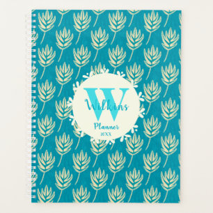 Teal Cream Palm Leaf Botanical Art Decor Planner