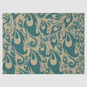 Teal Cream Peacock Feathers Tissue Paper