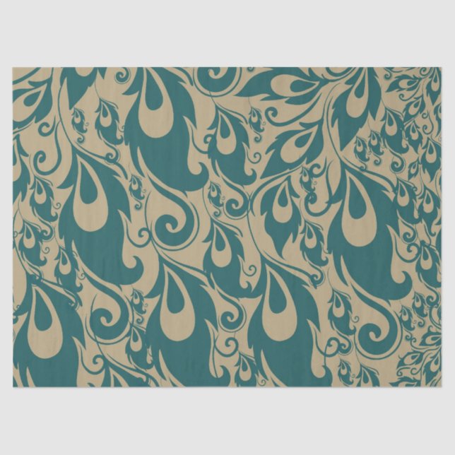 Teal Cream Peacock Feathers Tissue Paper (Front)
