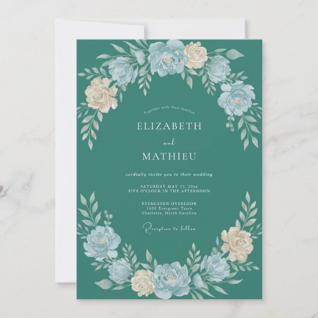 Teal Cream Wildflower Wedding Invitation (Front)