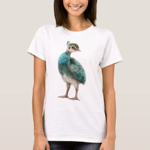 Teal Crested Peacock Chick Illustration Women T-Shirt