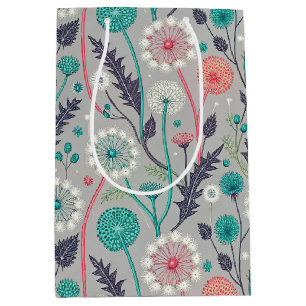 Teal & Crimson Dandelion Dream – Stylised Floral Medium Gift Bag