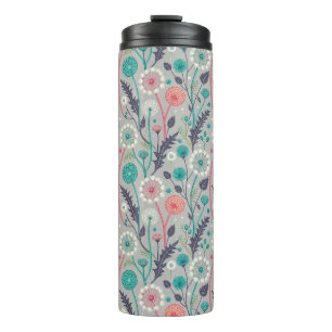 Teal & Crimson Dandelion Dream – Stylised Floral Thermal Tumbler