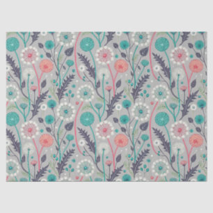 Teal & Crimson Dandelion Dream – Stylised Floral Tissue Paper