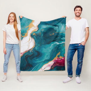 Teal & Crimson Marble Elegance Fleece Blanket