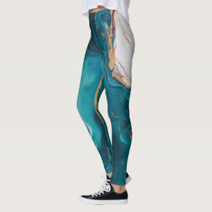 Teal & Crimson Marble Elegance Leggings
