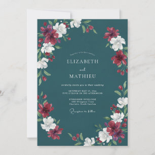 Teal Crimson Petal Wedding Invitation