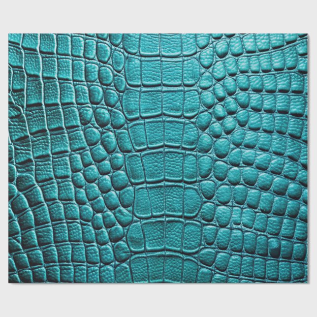 Teal Crocodile Alligator Skin Faux Leather Print Wrapping Paper (Flat)
