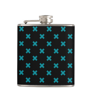 Teal cross stitches on black hip flask