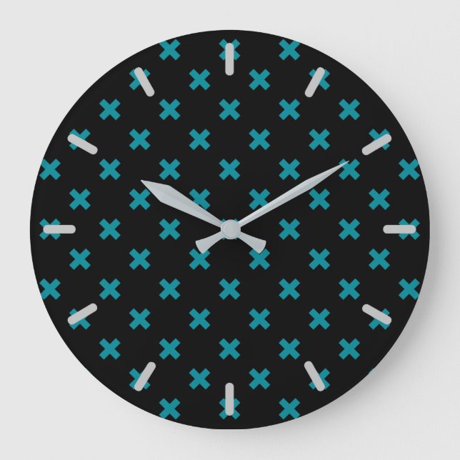 Teal cross stitches on black large clock (Front)