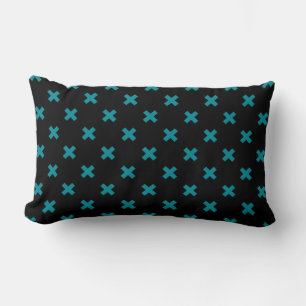 Teal cross stitches on black lumbar cushion
