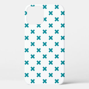 Teal cross stitches on white iPhone 12 case
