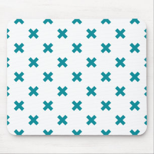 Teal cross stitches on white mouse pad
