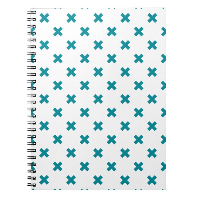 Teal cross stitches on white notebook (Front)