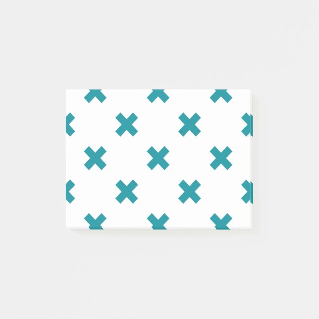Teal cross stitches on white post-it notes (Front)