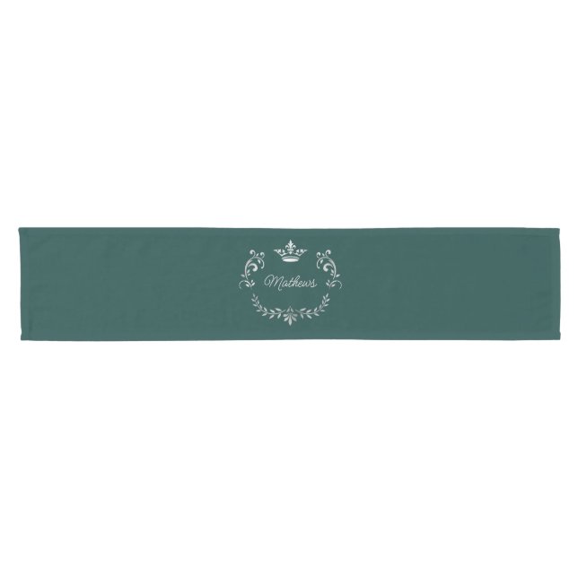 Teal Crown Crest Personalised   Short Table Runner (Horizontal)