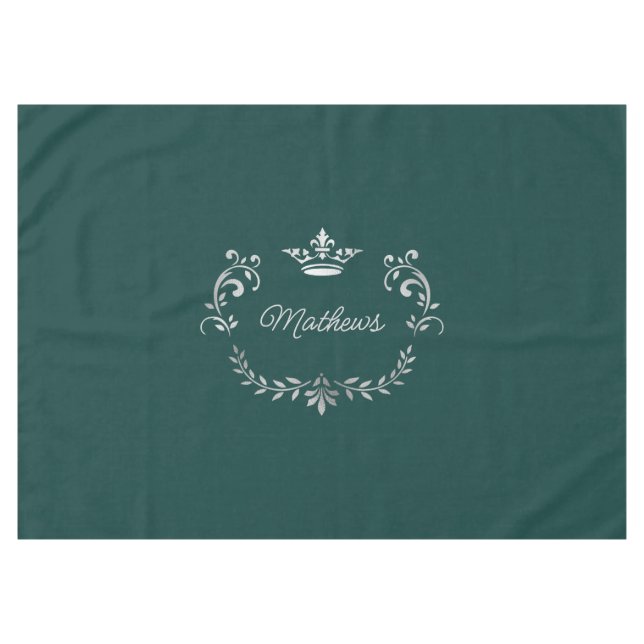 Teal Crown Crest Personalised  Tablecloth (Front (Horizontal))