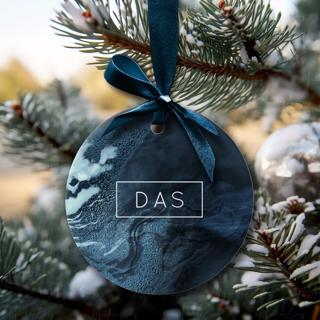 Teal Crystal Agate | Dark Moody Marbled Stone Ceramic Ornament (Creator Uploaded)