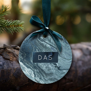 Teal Crystal Agate   Dark Moody Marbled Stone Ceramic Ornament