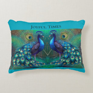 Teal cushion Peacock design