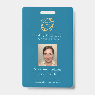 Teal Custom Employee Photo Company Logo QR Code ID Badge